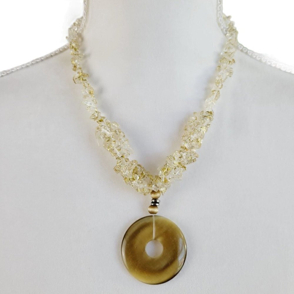 Artisan Chip Necklace Cat's Eye Donut Focal Golden Brown Fall Jewelry Neutrals